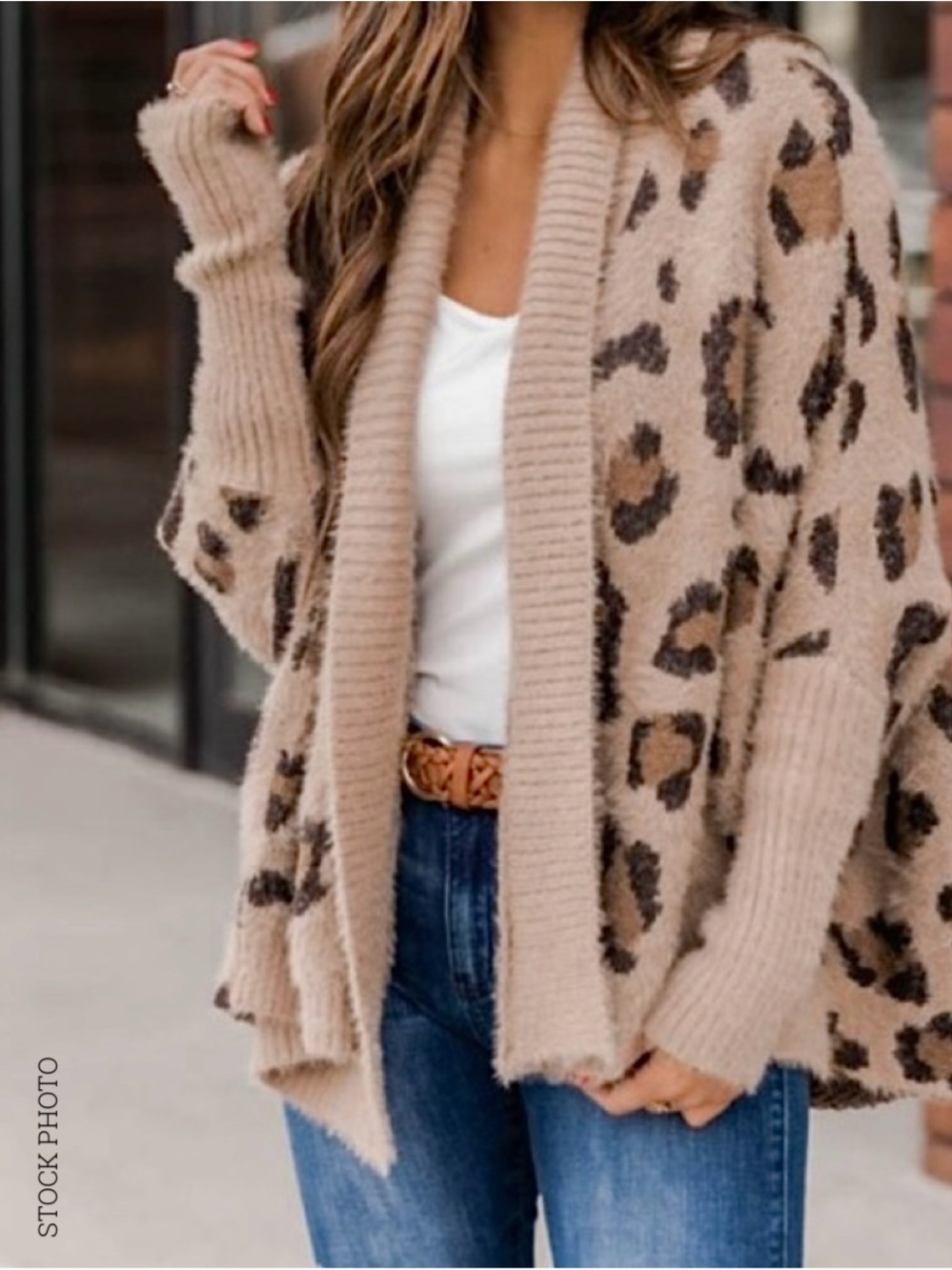 Pink Lily Leopard Open Front Cardigan Dolman Sleeves Relaxed Fit Soft & Cozy (S) - Picture 12 of 16
